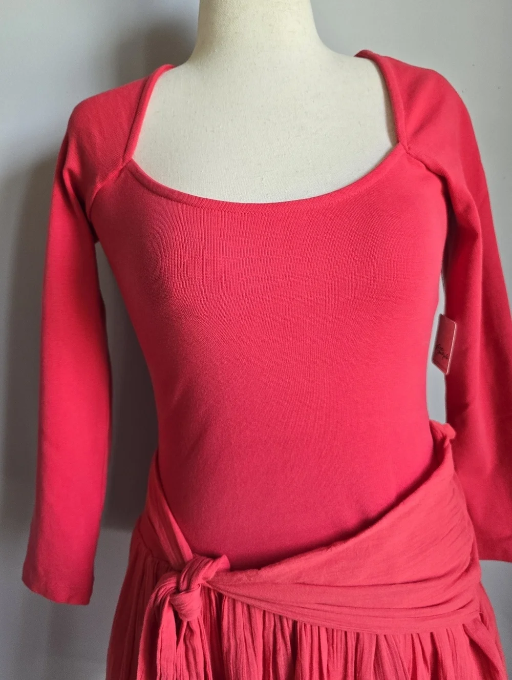 Free People NEW Free-est Coral Lexi Drop Tie Waist Mini Dress SZ Medium Coquette